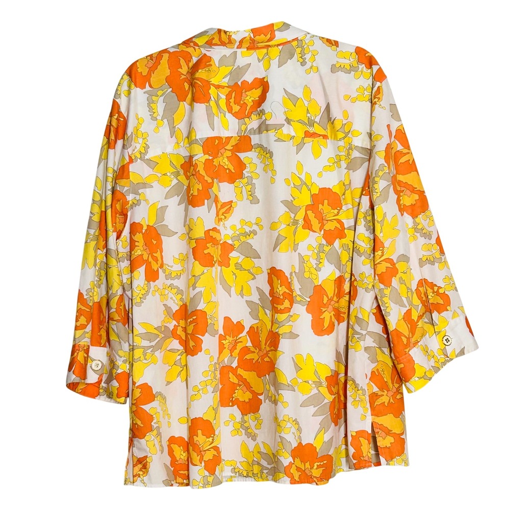Foxcroft wrinkle free shaped fit women's button blouse retro bright floral 24W - Picture 2 of 9